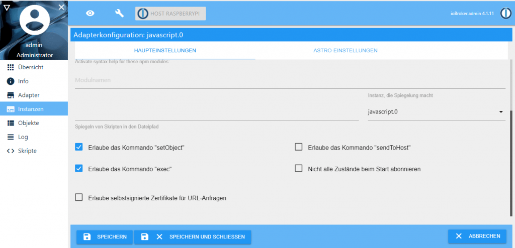 ioBroker JS adapter konfiguráció ioBroker JS adapter konfiguráció