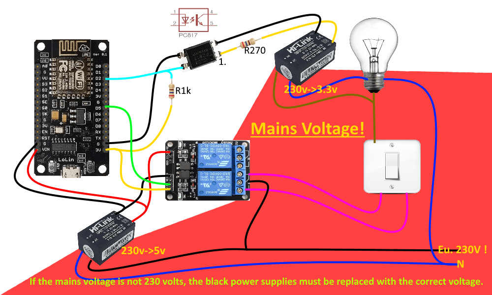Smart Alternative Switch with ESP8266 - The circuit.