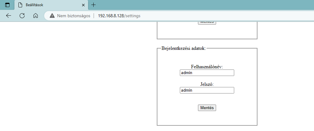ESP32 aszinkron webszerver belépési azonosítók módosítása