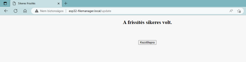 Esp32 Web Update és SPIFFS menedzser - sikeres frissítés