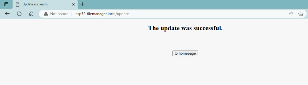 Esp32 Web Update and SPIFFS manager - update successful