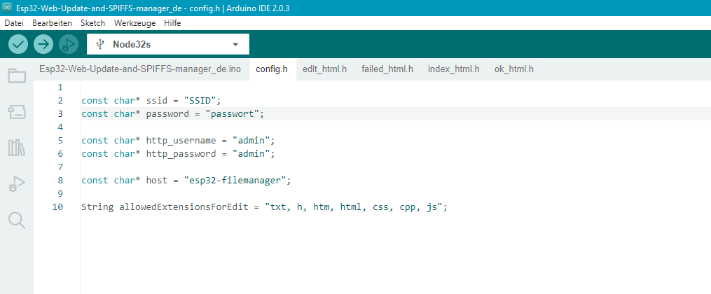 Esp32 Web Update und SPIFFS Manager Konfigurationsdatei
