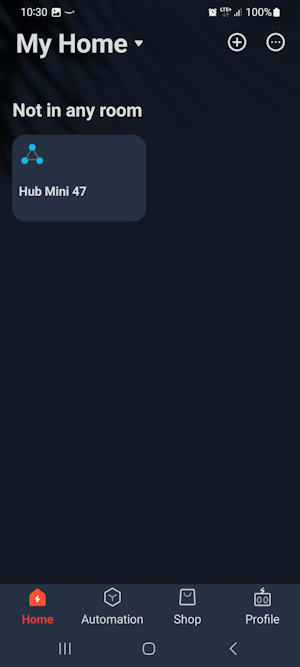 SwitchBot Hub Mini eszköz a kezdőképernyőn