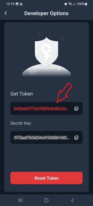 SwitchBot alkalmazás - DeveloperOptions menüben található token az ioBroker SwitchBot-Hub adapter beállításához