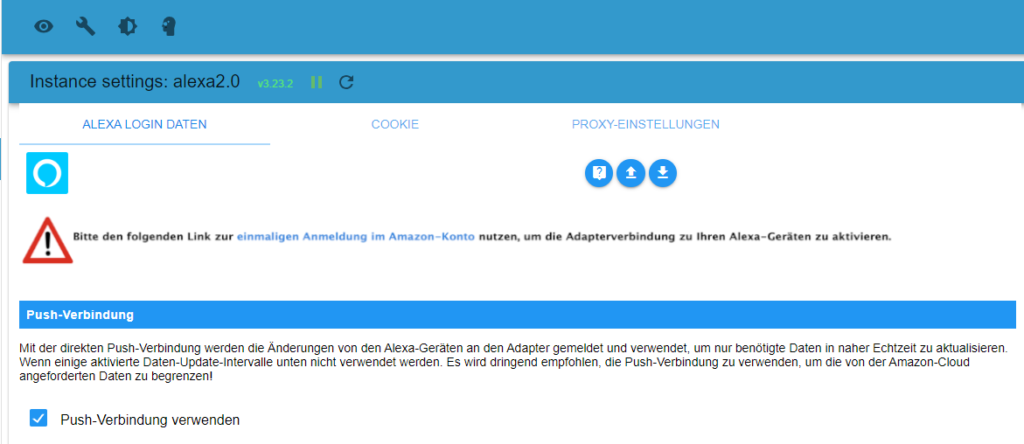 Kattintsunk a linkre az amazon konto összekapcsolához az iobroker alexa2 adapterrel