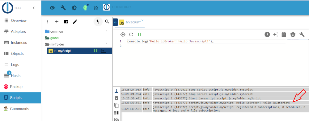 Hello ioBroker script Hello ioBroker script