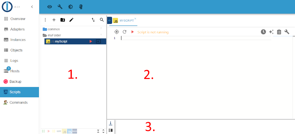 The "Scripts" panel consists of three parts The "Scripts" panel consists of three parts