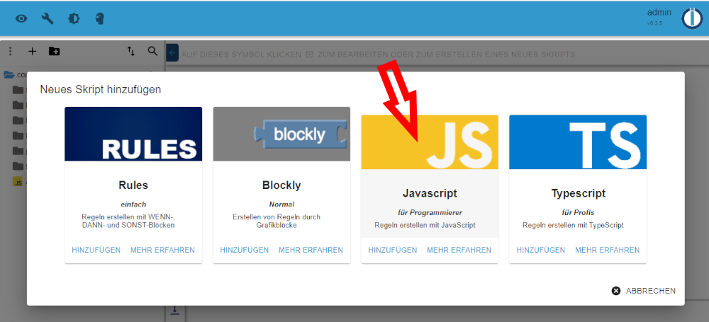 Fügen wir eine neue Javascript-Datei hinzu Gehen wir zum Bedienfeld „Skripte“ und fügen wir eine neue Javascript-Datei hinzu