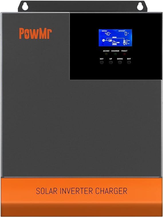 Reiner Sinuswellen-Solar-Hybrid-Wechselrichter, 48 V DC, 220 V/230 V AC, 5600 W Nennleistung, integrierter 80 A MPPT-Laderegler im Wechselrichter kombiniert. Der Hybrid-Wechselrichter verfügt über ein LCD-Display, das Systemdaten und Betriebsstatus in Echtzeit anzeigt. Geeignet für 48 V Blei-Säure- oder Lithium-Batterien.